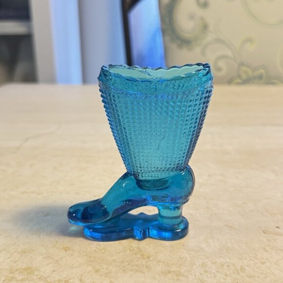 Fenton Other - Vintage Fenton Glass Blue Hobnail Boot Shoe Slipper Figurine With Scalloped Rim